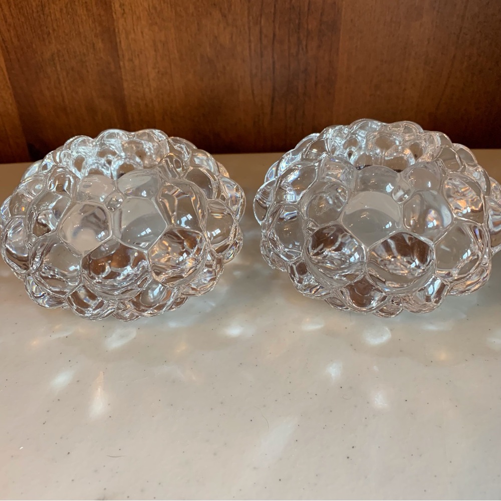 Orrefors Kosta Boda Clear Bubble Glass Candle Holders - Pair